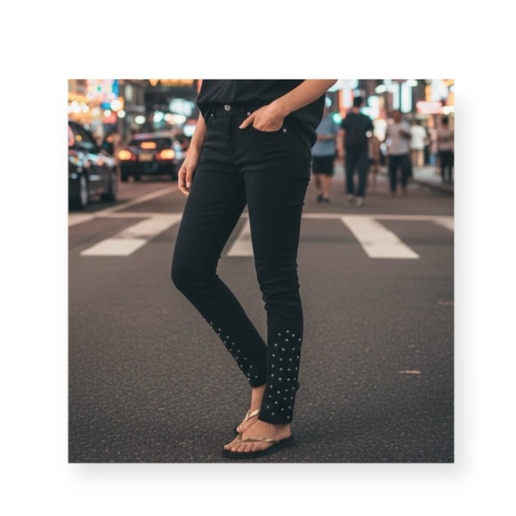 new LF Carmar ★ Stovepipe Studded Skinny Jean Jeans ★ Deep Dark Blue Denim ★ 24 - Picture 3 of 16